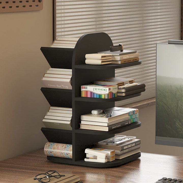 Modern Minimalist MDF Rotatable Dual-Sided Design Decorative Space-Saving Curved Kid Storage Rack 4-Tier For Living Room