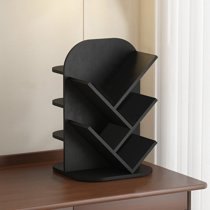 Modern Minimalist MDF Rotatable Dual-Sided Design Decorative Space-Saving Curved Kid Storage Rack 4-Tier For Living Room