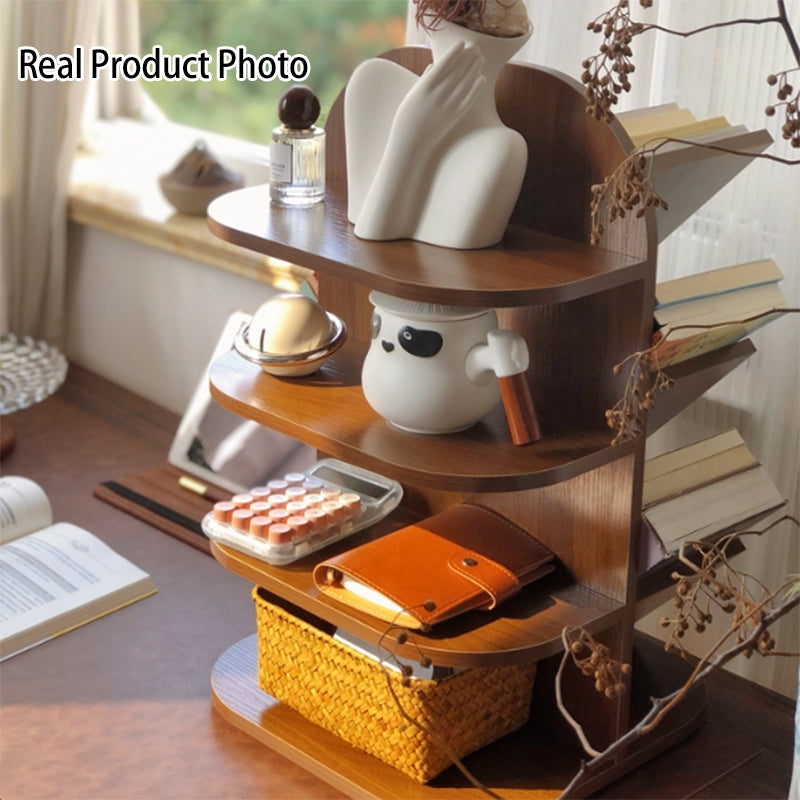 Modern Minimalist MDF Rotatable Dual-Sided Design Decorative Space-Saving Curved Kid Storage Rack 4-Tier For Living Room