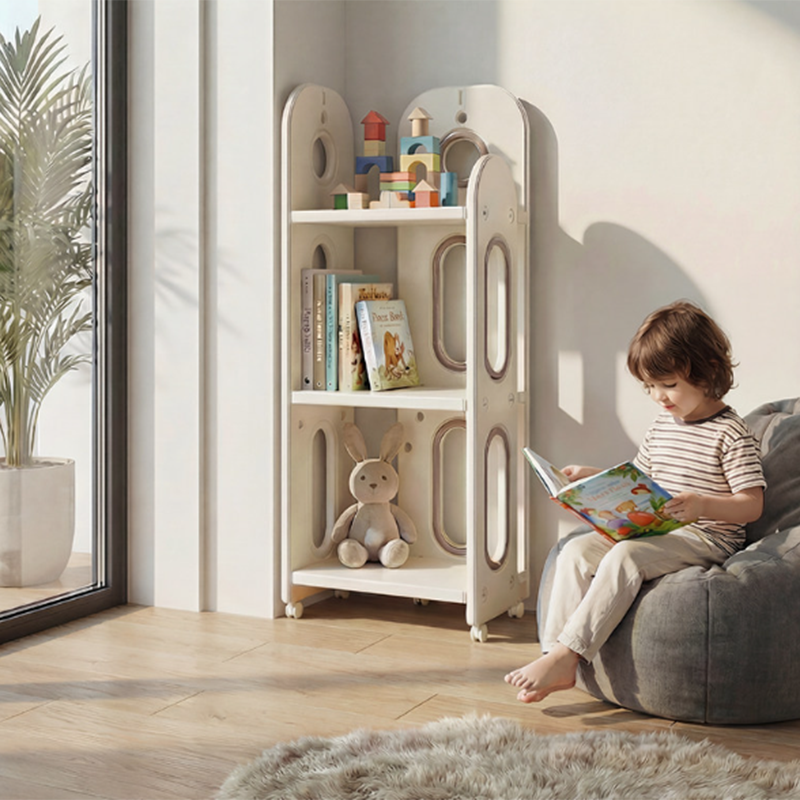 Modern Minimalist HDPE &amp; PP Space-Saving Decorative Movable Curved Design Storage Rack 3-Tier For Living Room