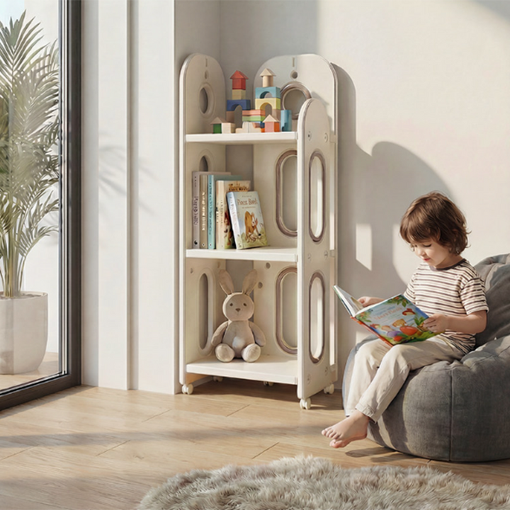 Modern Minimalist HDPE &amp; PP Space-Saving Decorative Movable Curved Design Storage Rack 3-Tier For Living Room