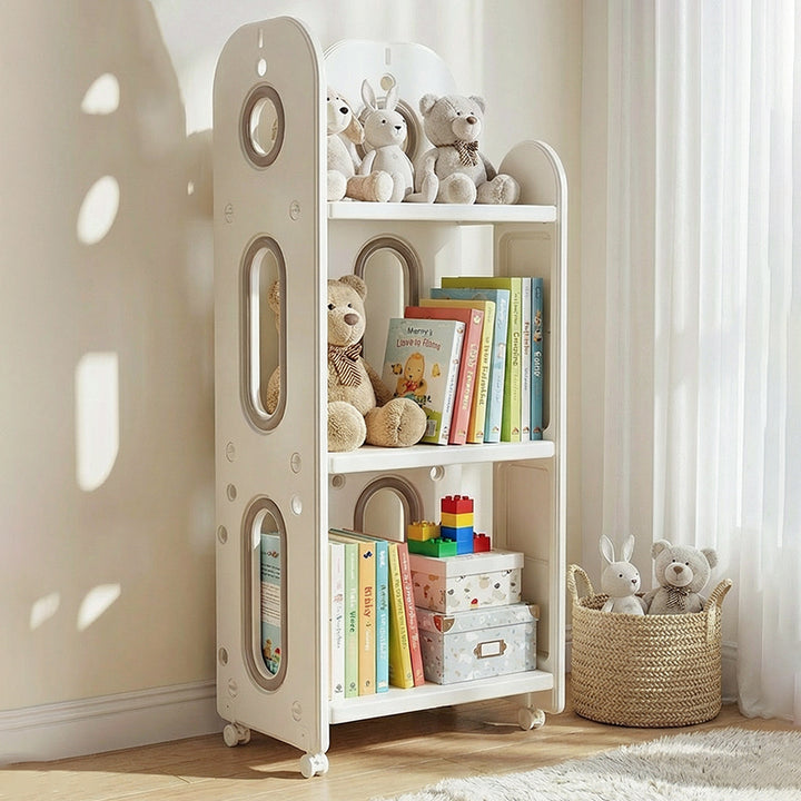 Modern Minimalist HDPE &amp; PP Space-Saving Decorative Movable Curved Design Storage Rack 3-Tier For Living Room