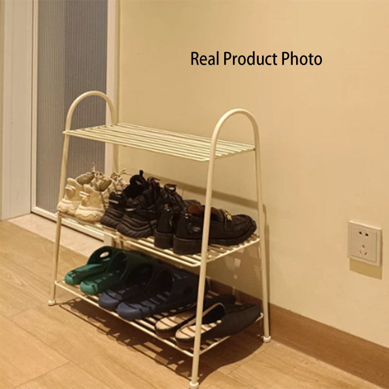 Modern Minimalist Carbon Steel Space-Saving Curved Shaped Shoe Storage 2/3-Tier For Entryway