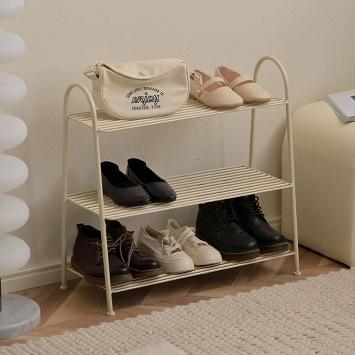 Modern Minimalist Carbon Steel Space-Saving Curved Shaped Shoe Storage 2/3-Tier For Entryway