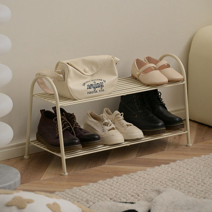 Modern Minimalist Carbon Steel Space-Saving Curved Shaped Shoe Storage 2/3-Tier For Entryway