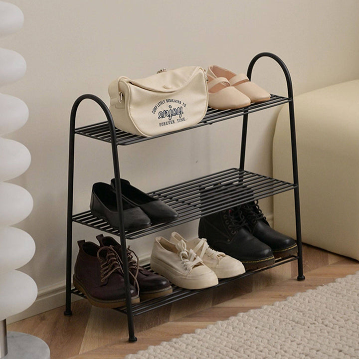 Modern Minimalist Carbon Steel Space-Saving Curved Shaped Shoe Storage 2/3-Tier For Entryway