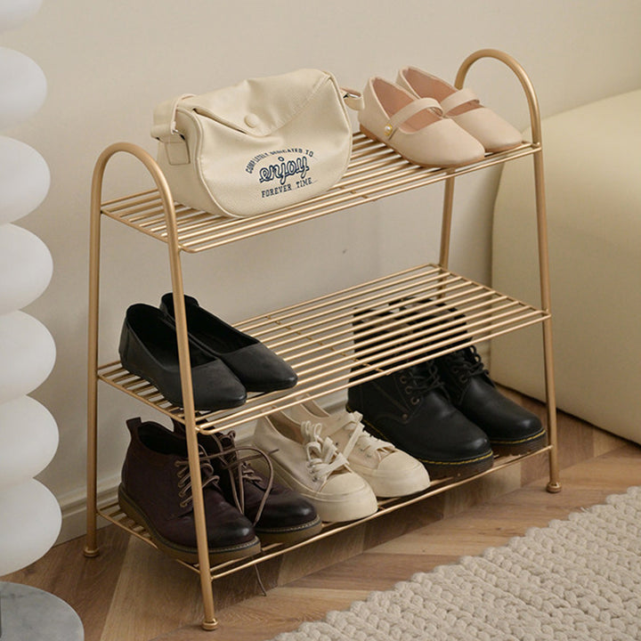 Modern Minimalist Carbon Steel Space-Saving Curved Shaped Shoe Storage 2/3-Tier For Entryway