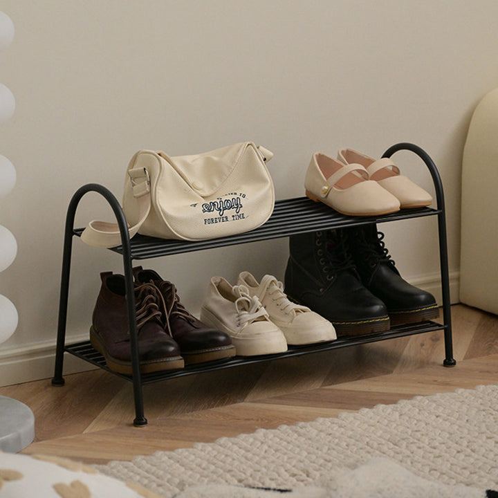 Modern Minimalist Carbon Steel Space-Saving Curved Shaped Shoe Storage 2/3-Tier For Entryway