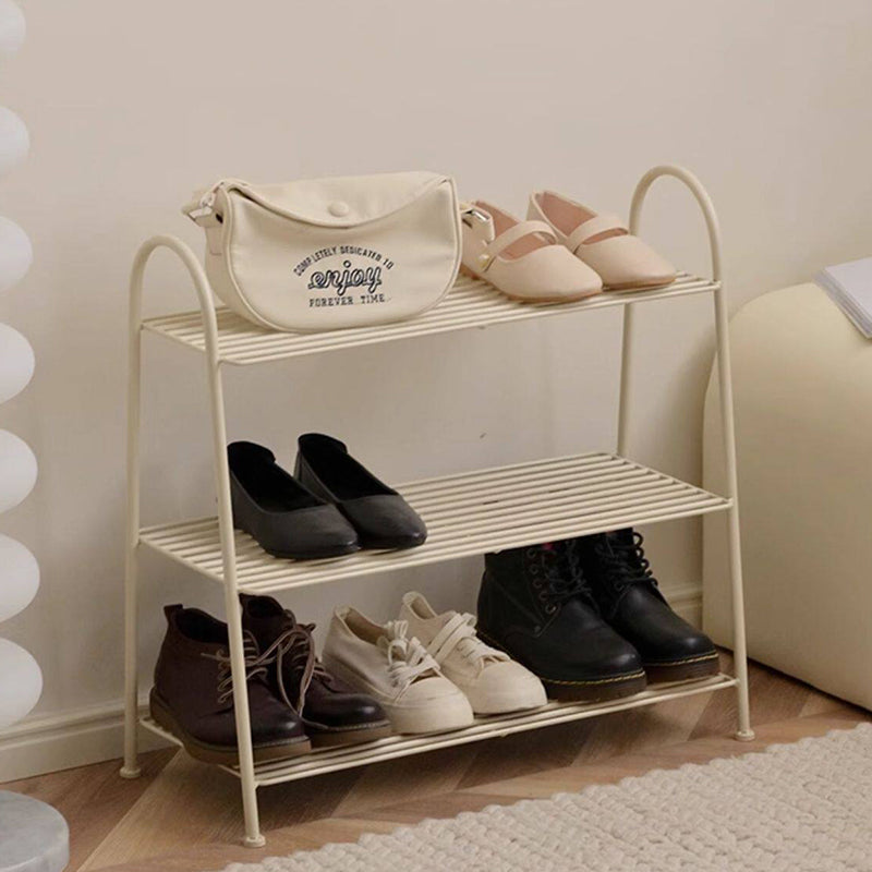 Modern Minimalist Carbon Steel Space-Saving Curved Shaped Shoe Storage 2/3-Tier For Entryway