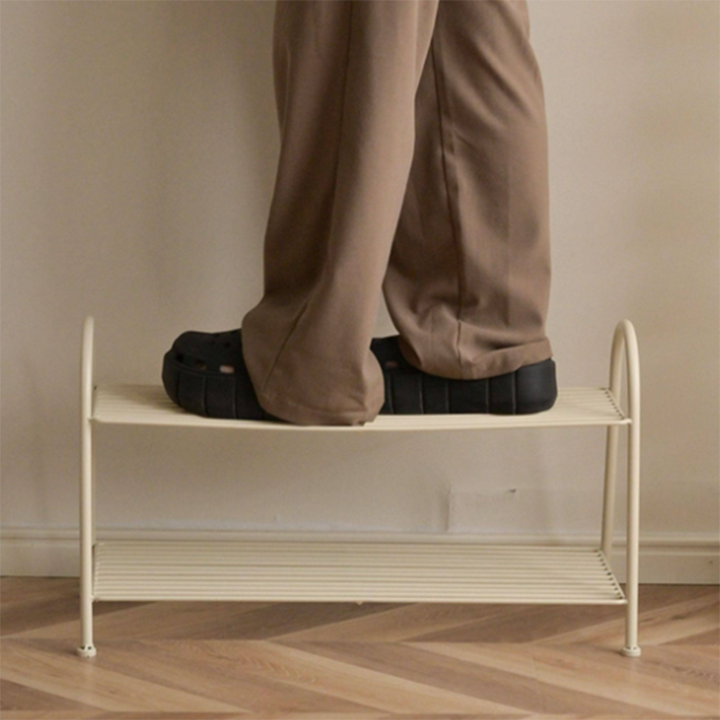 Modern Minimalist Carbon Steel Space-Saving Curved Shaped Shoe Storage 2/3-Tier For Entryway