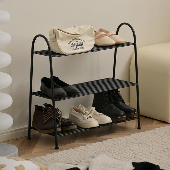 Modern Minimalist Carbon Steel Space-Saving Curved Shaped Shoe Storage 2/3-Tier For Entryway