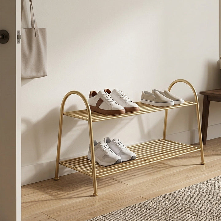Modern Minimalist Carbon Steel Space-Saving Curved Shaped Shoe Storage 2/3-Tier For Entryway