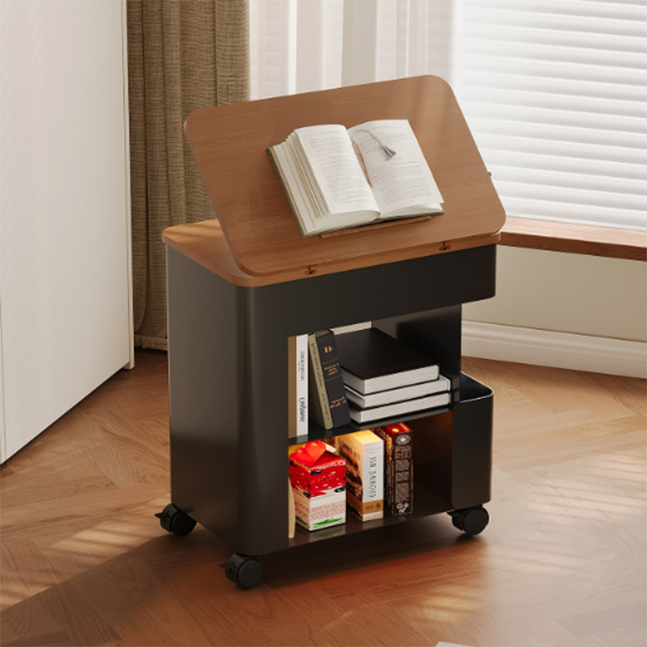 Modern Minimalist Plywood Iron Movable Decorative Rolling Expandable Tabletop End Table 4-Tier For Living Room