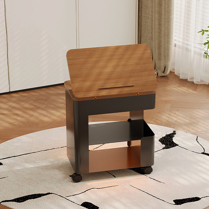 Modern Minimalist Plywood Iron Movable Decorative Rolling Expandable Tabletop End Table 4-Tier For Living Room
