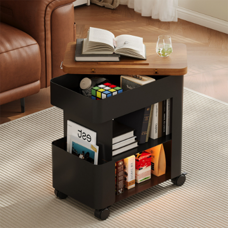 Modern Minimalist Plywood Iron Movable Decorative Rolling Expandable Tabletop End Table 4-Tier For Living Room