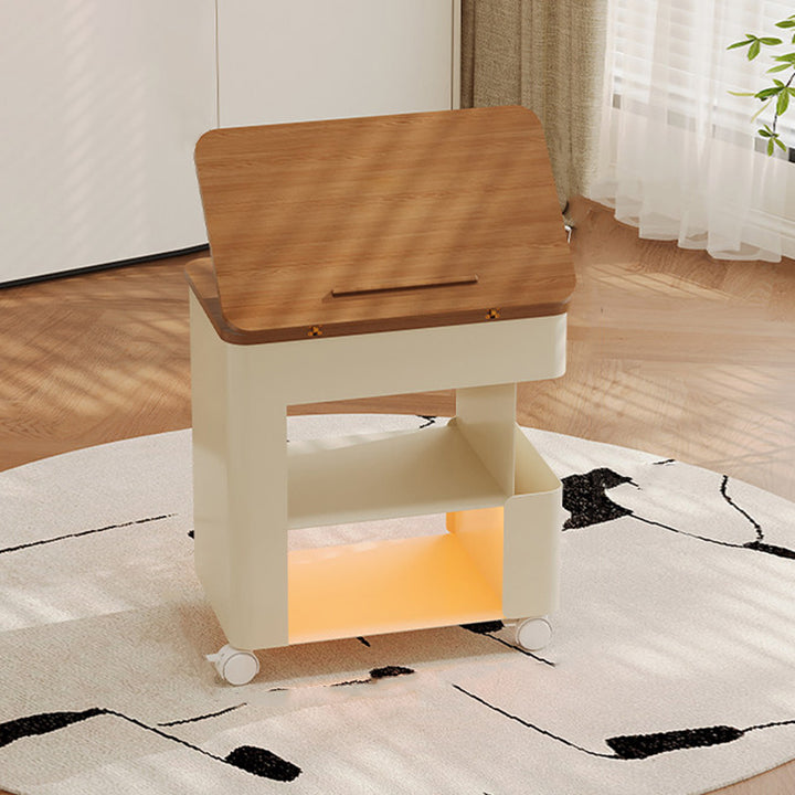 Modern Minimalist Plywood Iron Movable Decorative Rolling Expandable Tabletop End Table 4-Tier For Living Room