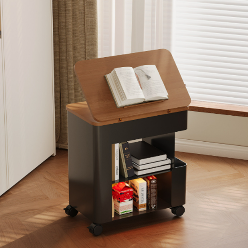 Modern Minimalist Plywood Iron Movable Decorative Rolling Expandable Tabletop End Table 4-Tier For Living Room