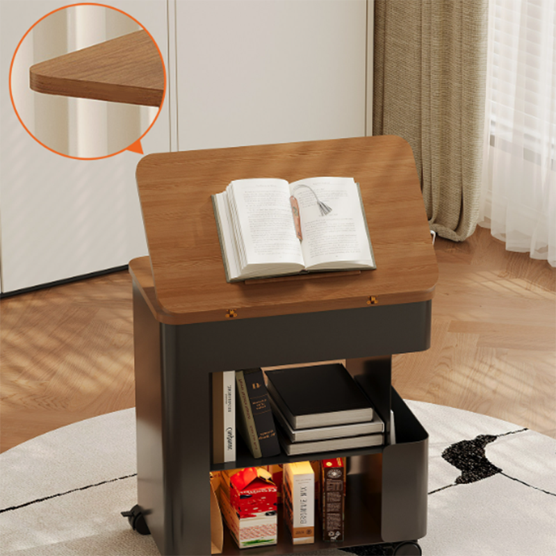 Modern Minimalist Plywood Iron Movable Decorative Rolling Expandable Tabletop End Table 4-Tier For Living Room