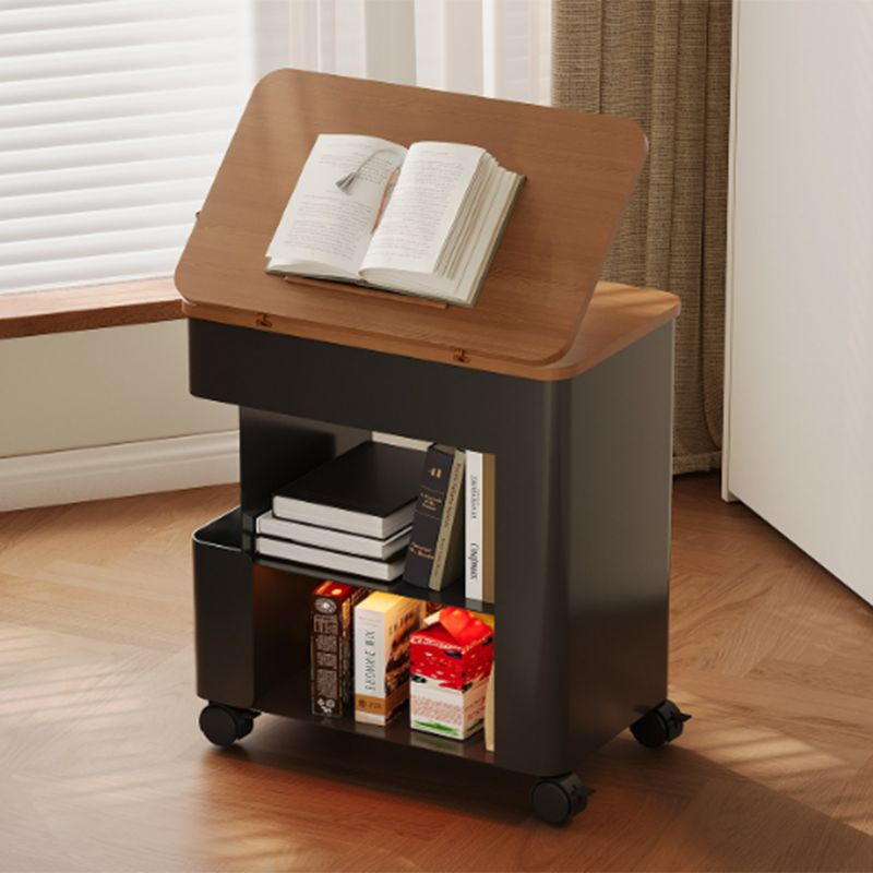 Modern Minimalist Plywood Iron Movable Decorative Rolling Expandable Tabletop End Table 4-Tier For Living Room