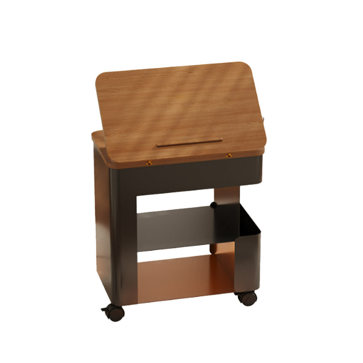 Modern Minimalist Plywood Iron Movable Decorative Rolling Expandable Tabletop End Table 4-Tier For Living Room