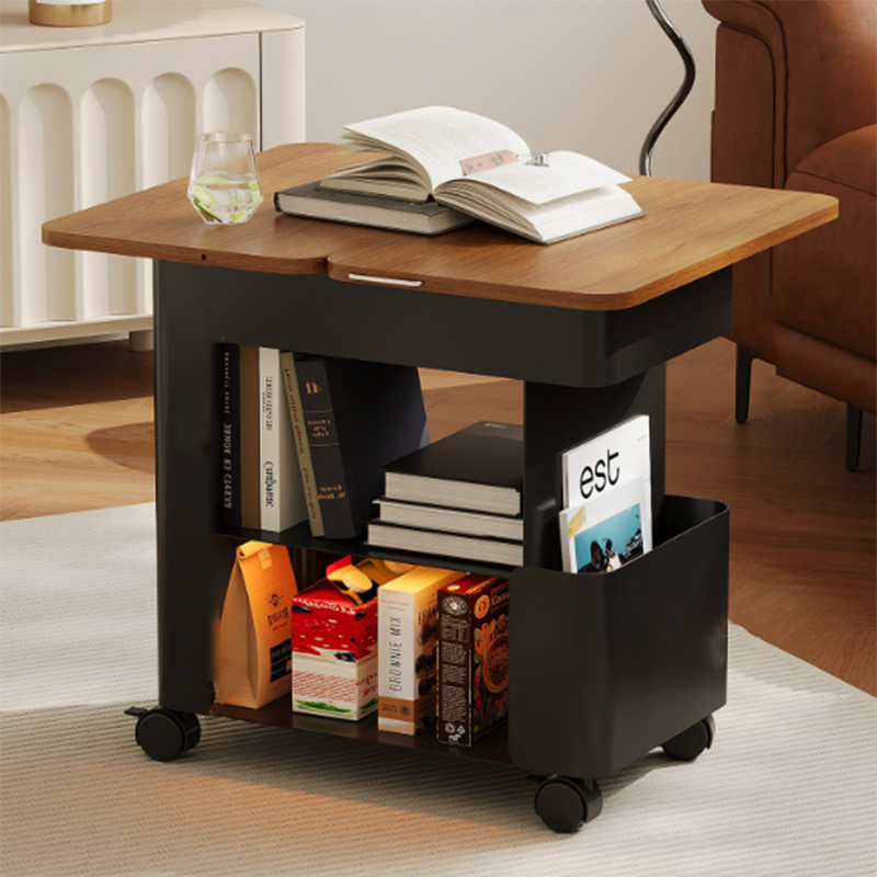Modern Minimalist Plywood Iron Movable Decorative Rolling Expandable Tabletop End Table 4-Tier For Living Room