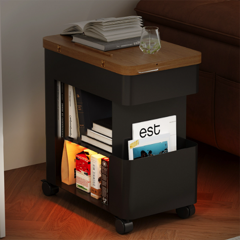 Modern Minimalist Plywood Iron Movable Decorative Rolling Expandable Tabletop End Table 4-Tier For Living Room