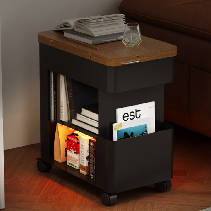 Modern Minimalist Plywood Iron Movable Decorative Rolling Expandable Tabletop End Table 4-Tier For Living Room