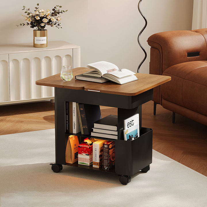 Modern Minimalist Plywood Iron Movable Decorative Rolling Expandable Tabletop End Table 4-Tier For Living Room