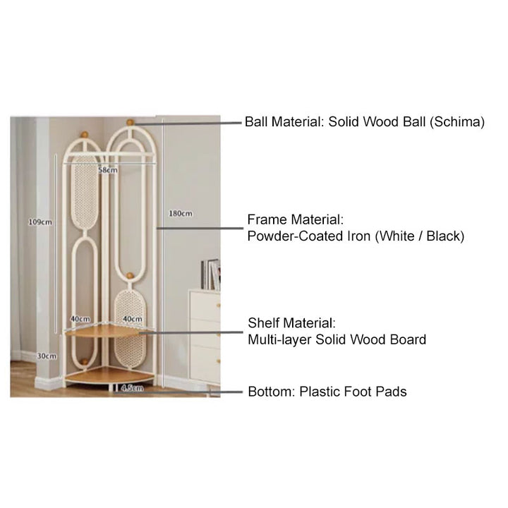 Modern Minimalist Plywood Iron Plastic Schima Wood Corner Design Space-Saving Open Hall Tree 2-Tier For Bedroom