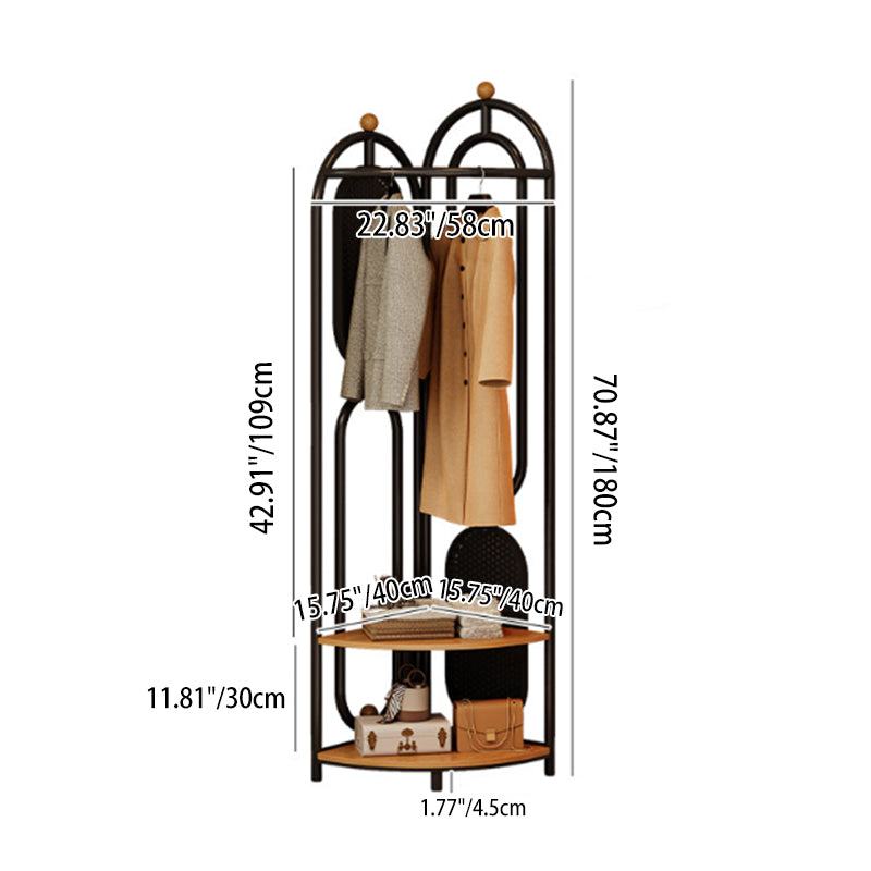 Modern Minimalist Plywood Iron Plastic Schima Wood Corner Design Space-Saving Open Hall Tree 2-Tier For Bedroom