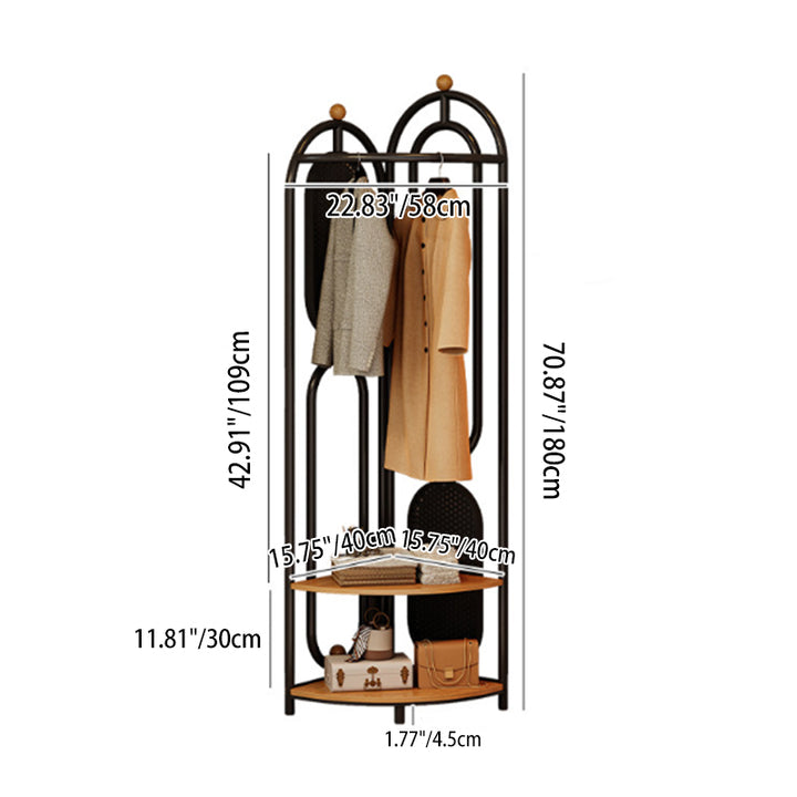 Modern Minimalist Plywood Iron Plastic Schima Wood Corner Design Space-Saving Open Hall Tree 2-Tier For Bedroom