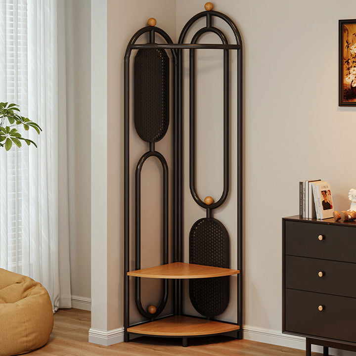 Modern Minimalist Plywood Iron Plastic Schima Wood Corner Design Space-Saving Open Hall Tree 2-Tier For Bedroom