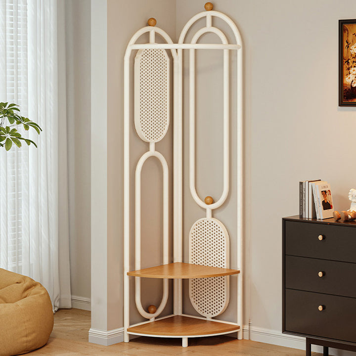 Modern Minimalist Plywood Iron Plastic Schima Wood Corner Design Space-Saving Open Hall Tree 2-Tier For Bedroom