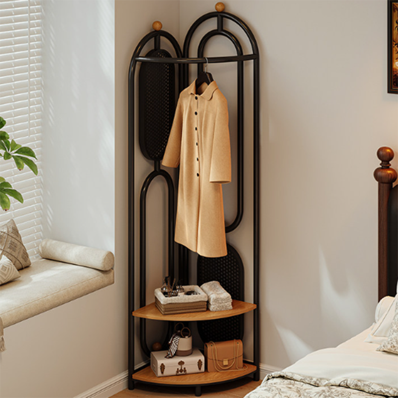 Modern Minimalist Plywood Iron Plastic Schima Wood Corner Design Space-Saving Open Hall Tree 2-Tier For Bedroom
