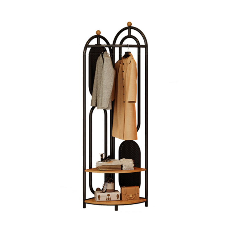 Modern Minimalist Plywood Iron Plastic Schima Wood Corner Design Space-Saving Open Hall Tree 2-Tier For Bedroom