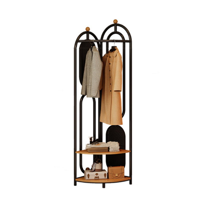 Modern Minimalist Plywood Iron Plastic Schima Wood Corner Design Space-Saving Open Hall Tree 2-Tier For Bedroom