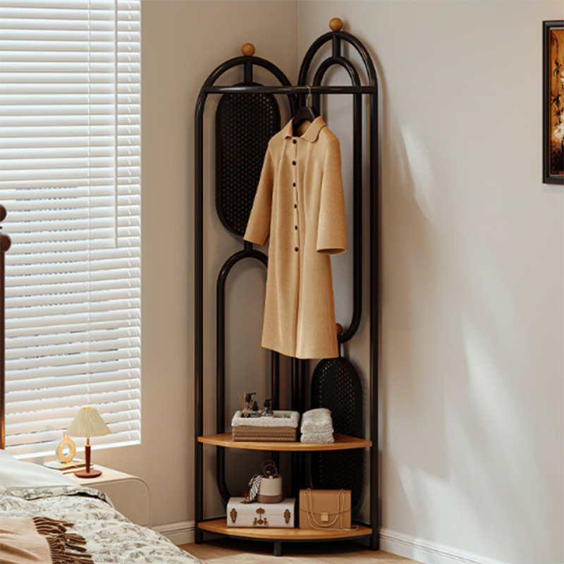 Modern Minimalist Plywood Iron Plastic Schima Wood Corner Design Space-Saving Open Hall Tree 2-Tier For Bedroom