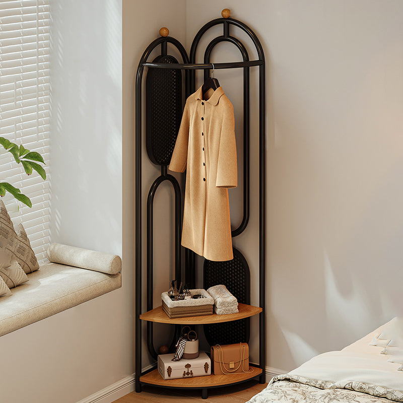 Modern Minimalist Plywood Iron Plastic Schima Wood Corner Design Space-Saving Open Hall Tree 2-Tier For Bedroom