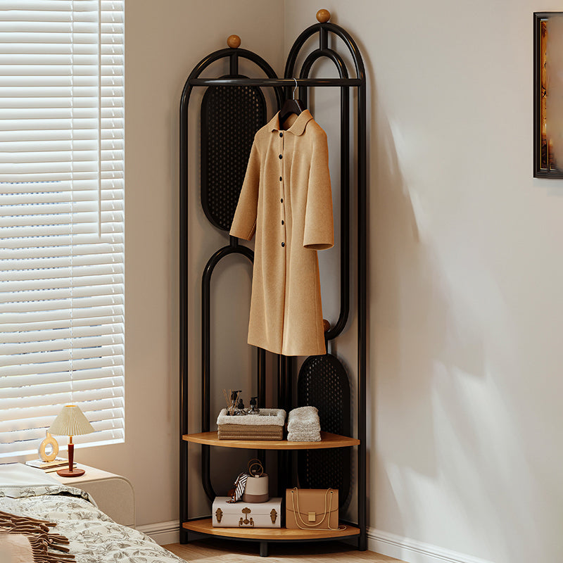 Modern Minimalist Plywood Iron Plastic Schima Wood Corner Design Space-Saving Open Hall Tree 2-Tier For Bedroom