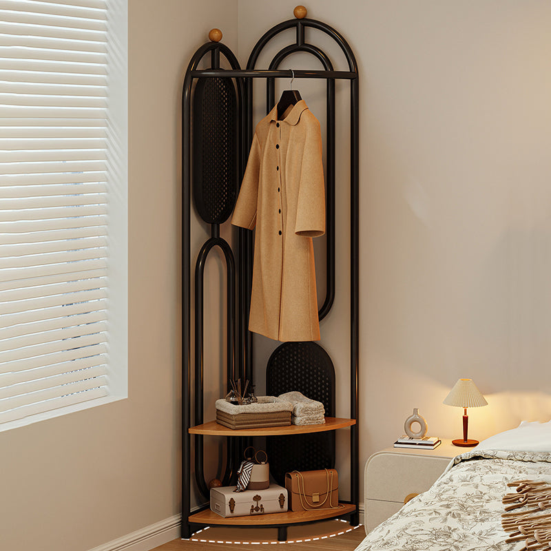 Modern Minimalist Plywood Iron Plastic Schima Wood Corner Design Space-Saving Open Hall Tree 2-Tier For Bedroom
