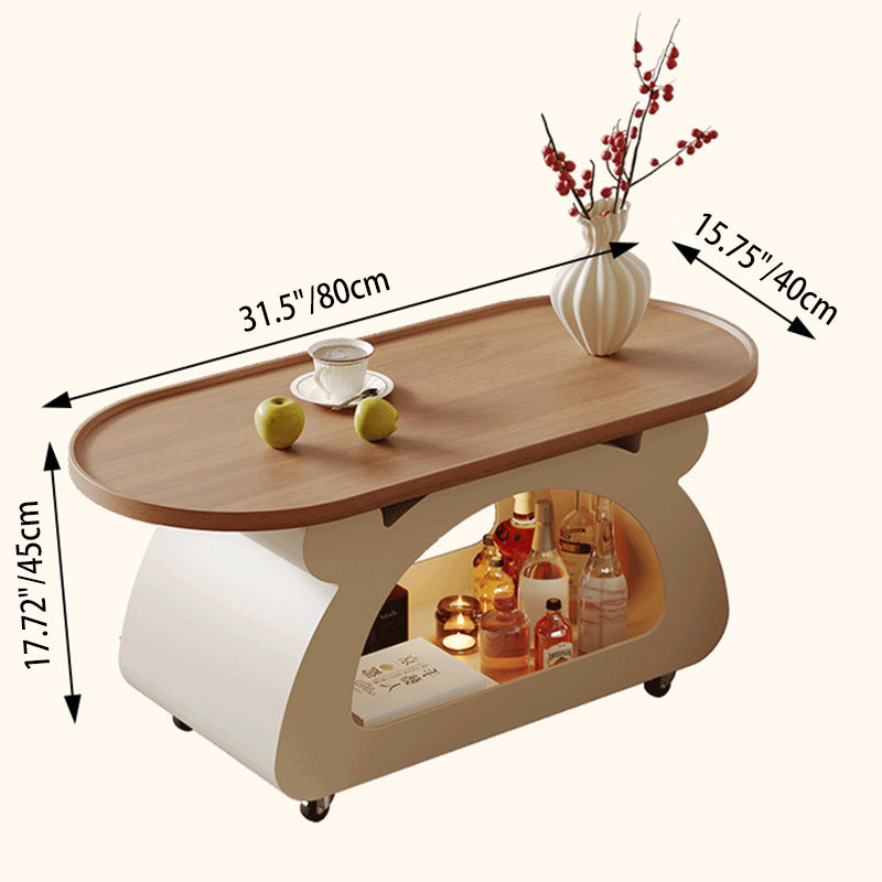 Contemporary Nordic Plywood Carbon Steel Rounded Edges Compact Rolling Movable Decorative Coffee Table 2-Tier For Living Room