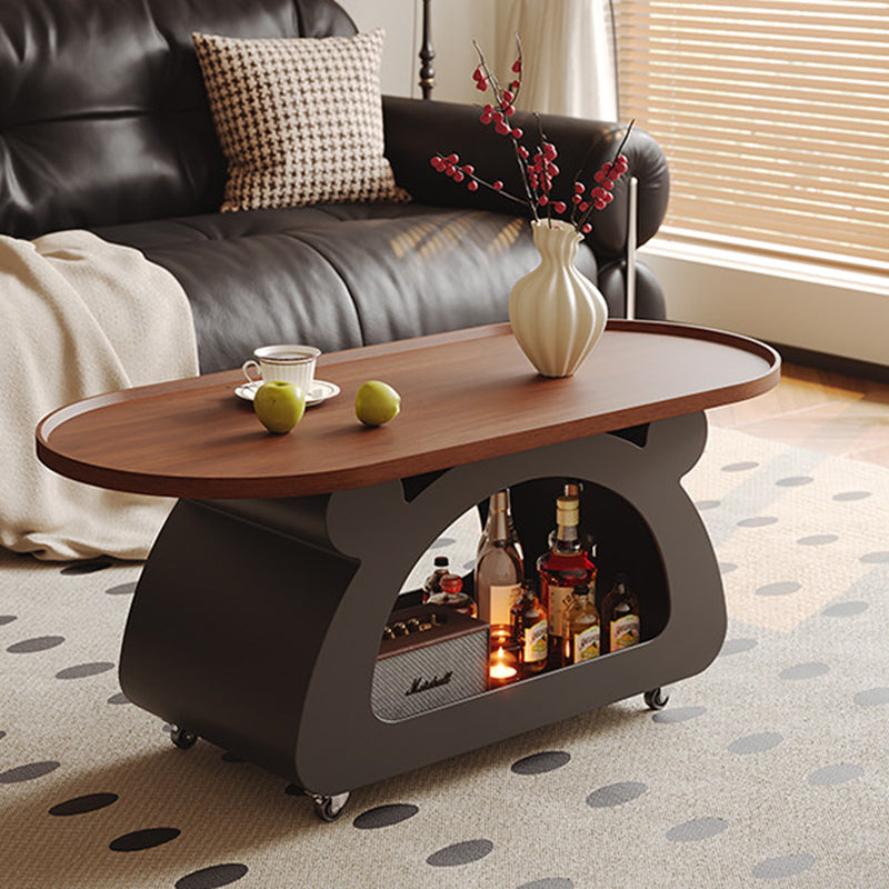 Contemporary Nordic Plywood Carbon Steel Rounded Edges Compact Rolling Movable Decorative Coffee Table 2-Tier For Living Room