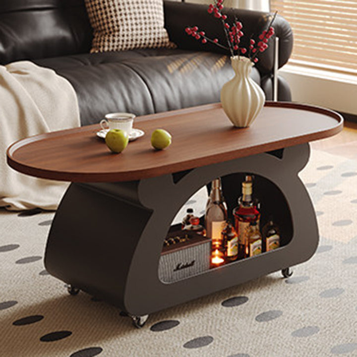 Contemporary Nordic Plywood Carbon Steel Rounded Edges Compact Rolling Movable Decorative Coffee Table 2-Tier For Living Room