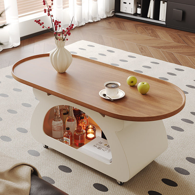 Contemporary Nordic Plywood Carbon Steel Rounded Edges Compact Rolling Movable Decorative Coffee Table 2-Tier For Living Room