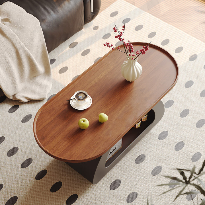 Contemporary Nordic Plywood Carbon Steel Rounded Edges Compact Rolling Movable Decorative Coffee Table 2-Tier For Living Room