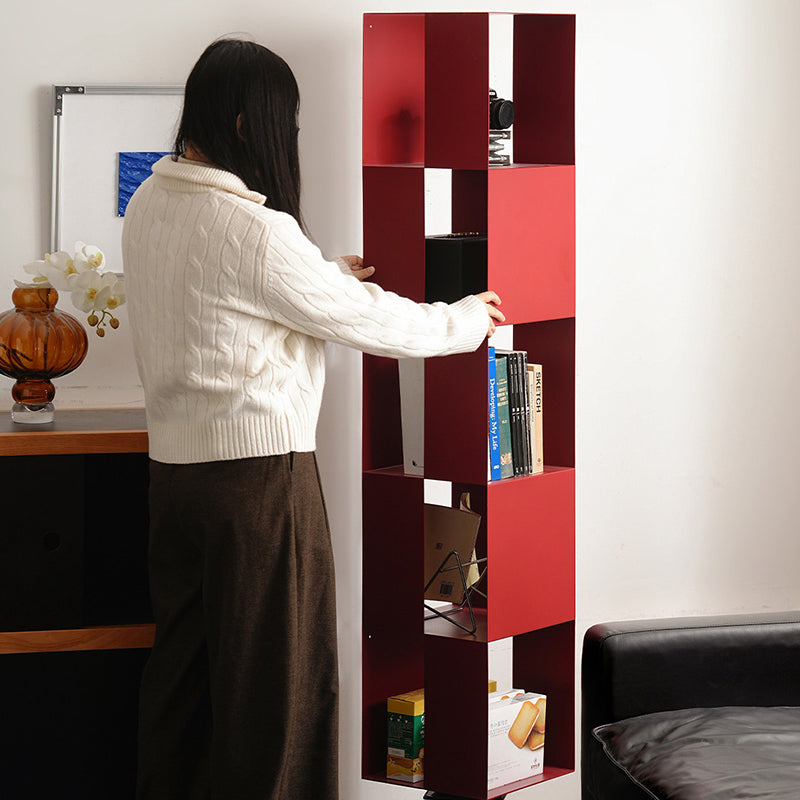 Modern Minimalist Cold-Rolled Steel Decorative Checkerboard Shaped Rotating 5-Tier Storage Rack For Living Room