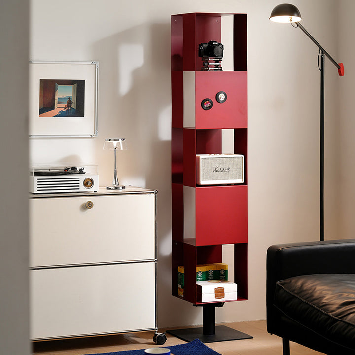 Modern Minimalist Cold-Rolled Steel Decorative Checkerboard Shaped Rotating 5-Tier Storage Rack For Living Room