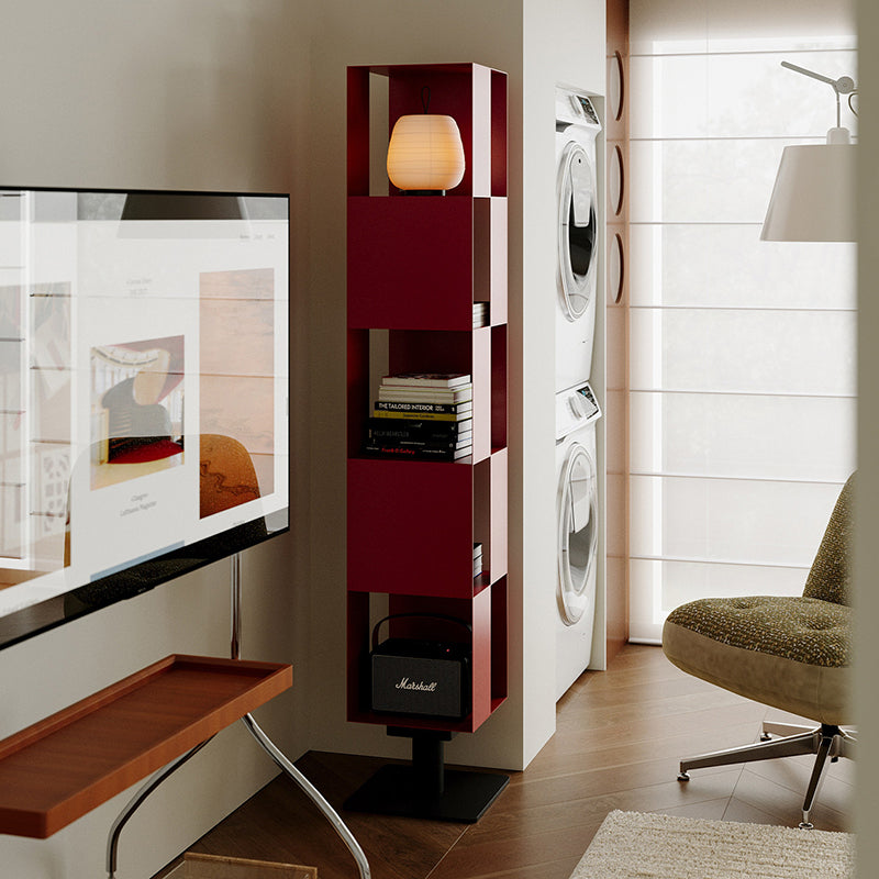 Modern Minimalist Cold-Rolled Steel Decorative Checkerboard Shaped Rotating 5-Tier Storage Rack For Living Room