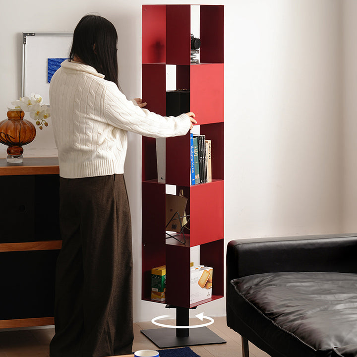 Modern Minimalist Cold-Rolled Steel Decorative Checkerboard Shaped Rotating 5-Tier Storage Rack For Living Room