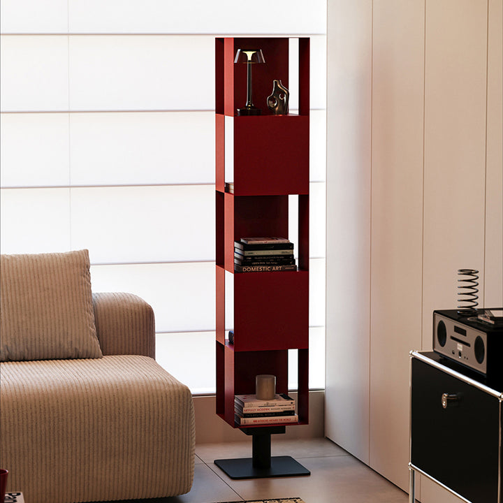Modern Minimalist Cold-Rolled Steel Decorative Checkerboard Shaped Rotating 5-Tier Storage Rack For Living Room